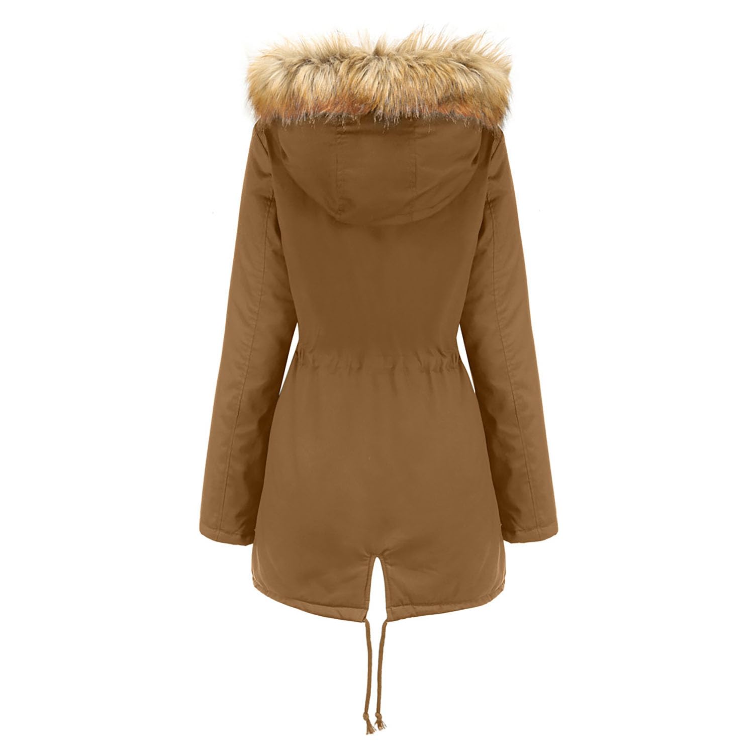 Frauen Winterjacke Kunstpelz Kapuze Baumwolle Gepolstert Mantel Damen Parka Oberbekleidung Zip Up Plus Size Solid Outdoor Sportbekleidung,Khaki,L(Chest:116cm)