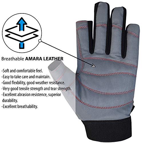Image of MRX BOXING & FITNESS Sailing Gloves with Cut only Thumb and Index Finger and Grip for Men and Women, Great for Kayaking, Workouts and More Grey /Black Medium