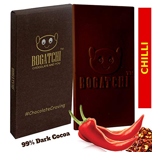 Image of BOGATCHI 99% Dark Chocolate| Chilli | Real Cocoa Intense Dark Chocolate, 80 gm