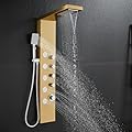 OUGOO Shower Panel Tower System with Rainfall & Waterfall Shower, 5 Body Jets, 3-Function Handheld, 304 Stainless Steel Water Powered Shower Tower Column, Gold