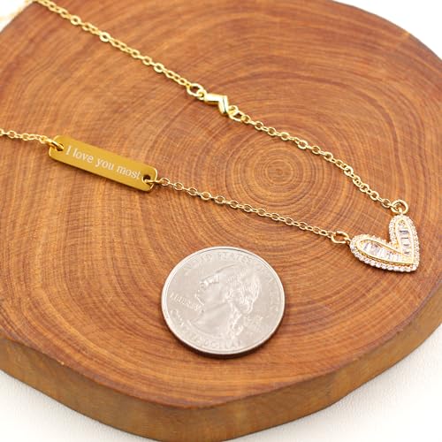 Irregular Square Cubic Zirconia Gold Heart Pendant Choker Love Heart Necklace Gifts for Wife Mom Sisters Best Friends3