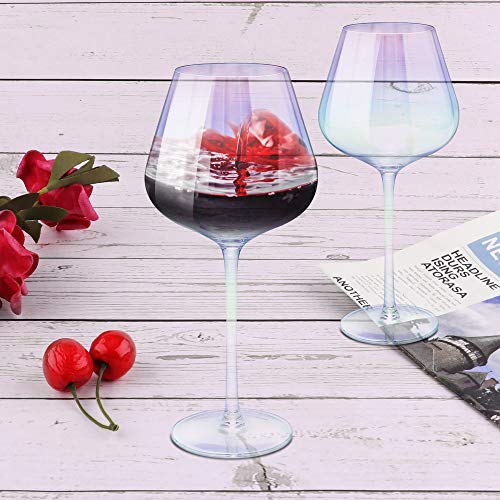 Cyimi Wine Glasses 22 Ounce Long Stem Red Wine White Wine Glass Set of 2 Hand Blown Crystal Glass Iridescent Luxury for Wedding Birthday Party Gifts