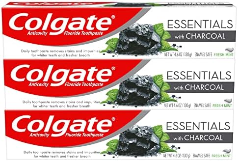 Colgate Charcoal Teeth Whitening Toothpaste, Natural Mint Flavor, Vegan, 4.6 Ounce, 3 Pack