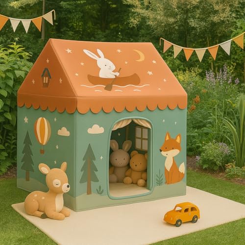 Image of XEMOX, Light Weight Kids Play Tent House - Fun, Foldable, and Durable for Indoor & Outdoor Toys for 3 to 10 Year Old Kids (ORENEGE RABIT)