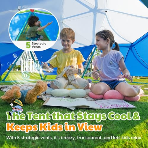 Image of Zupapa New Upgraded Outdoor Geometric Dome Climber with Tent, 1200LBS Weight Capability, 3D Assembly Video, Suitable for 1-6 Kids Climbing Frame (Cayn+Green, 10FT)