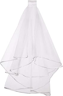 Bridal Veil, Double Ribbon Edge Center Cascade Bridal Wedding Veil with Comb
