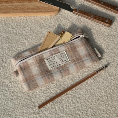 Image of Monolike Unmatched Friends Old Check Pencil Case, Beige - Pencil Pouch, Portable Pencil Bag, Pencil Case, Office Pouch case, Cushion, Soft, Vintage