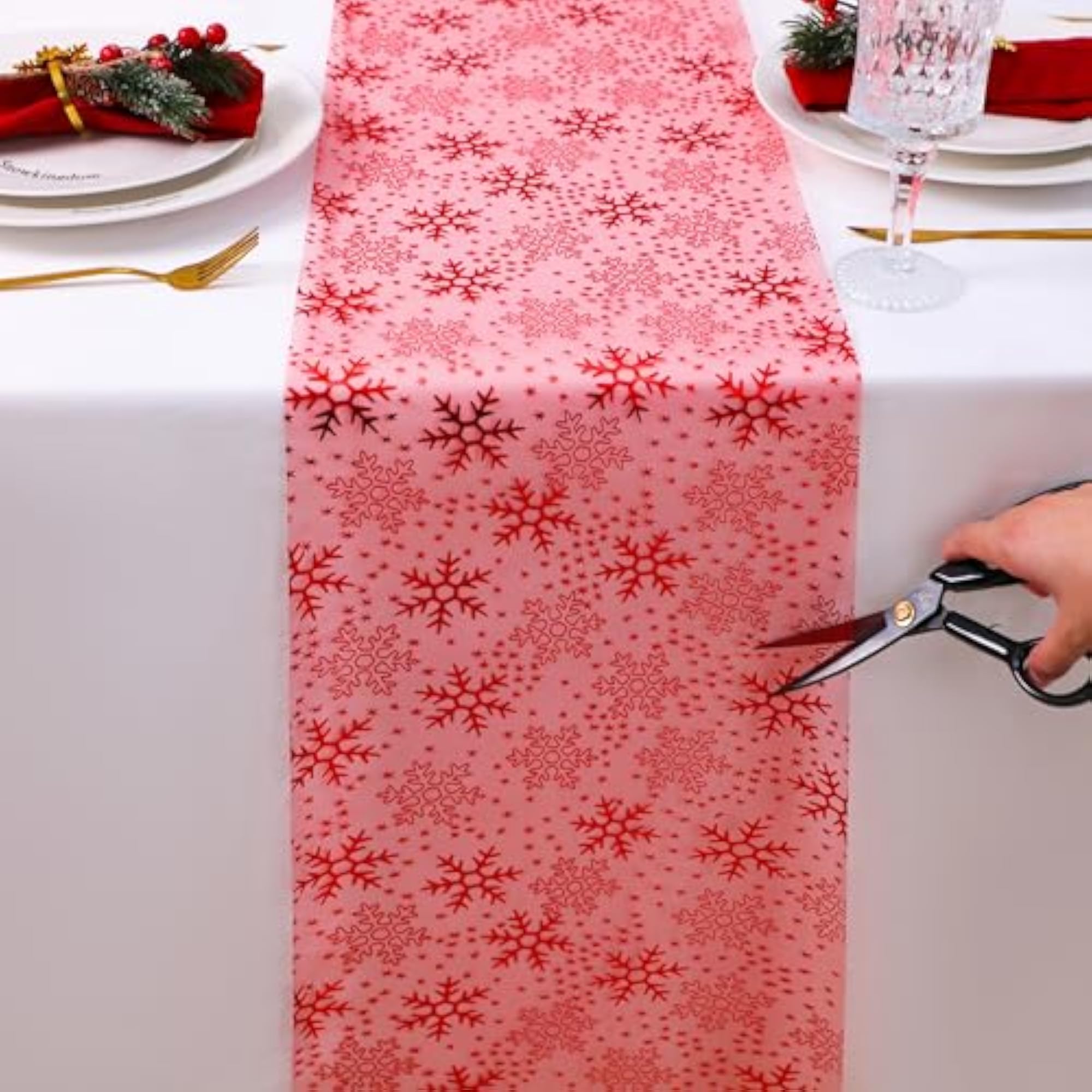 2 Pcs Christmas Red Snowflake Table Runner Set