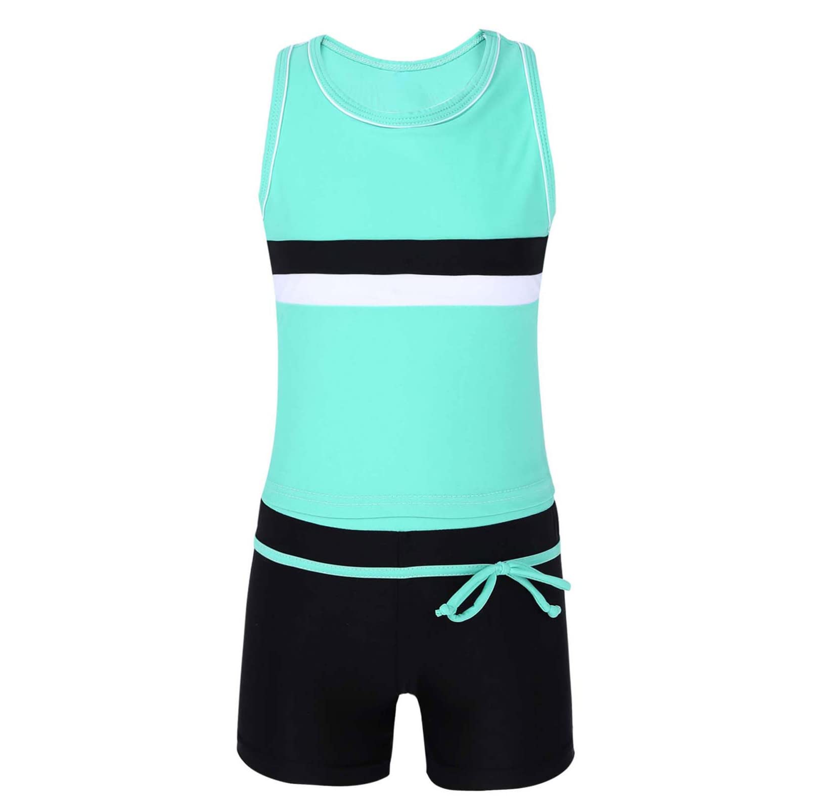 dPois Traje de Baño Dos Piezas Bañador Niña Chica Tankini Estampado Conjunto Infantil Natación Camiseta a Rayas Tank Top sin Manga + Pantalones Cortos de Playa Verano