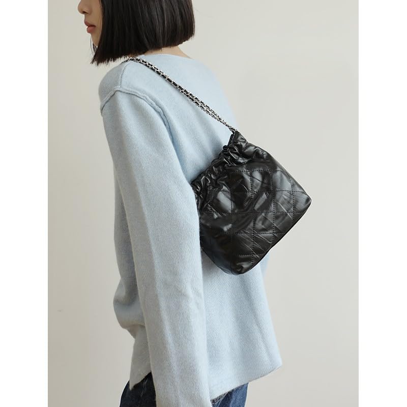 Women's Cowhide Chain Silver Ball Cloud Trash Bag Hangbag Shoulder Crossbody Totes Bucket Bag Versatile Hobo Chis Stylish3