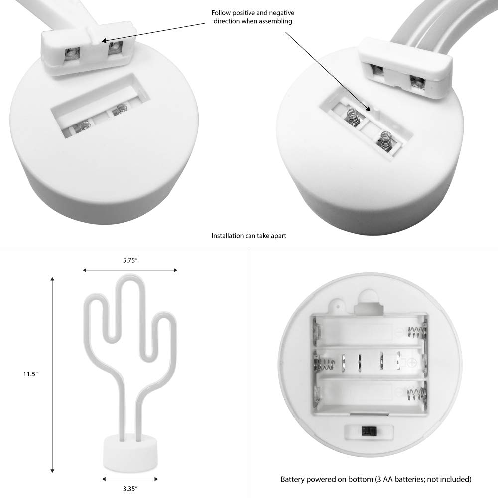 Isaac Jacobs - Cartello da tavolo a LED neon per luce fredda, decorazione da tavolo, camera da letto, accessori per la casa, feste e decorazioni per le vacanze Art Deco Cactus verde.