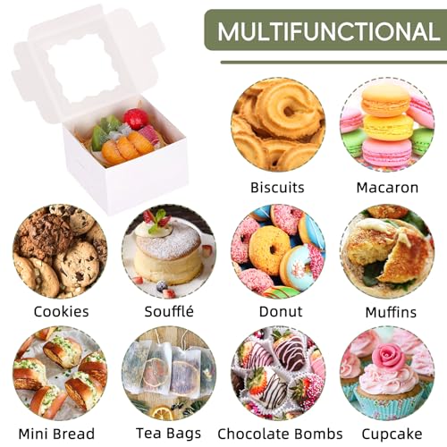 Moretoes MORETOES20190516001 50Pcs 4X4X2.5 Inches White Cookie Boxes With Window, Bakery Boxes thumb #2