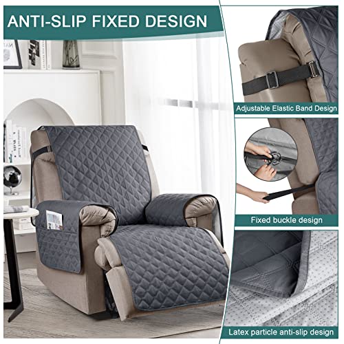 Ruaozz 100% Waterproof Recliner Chair Cover Non-Slip Reclining Cover For Recliner Chair Washable Chair Seat Cover With Elastic Straps For Kids, Dogs, Pets (Dark Grey, 23'') #TOP4
