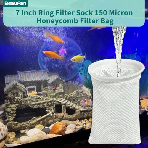 Image of 7 Inch 20 Pack 150 Micron Honeycomb Filter Socks for Fish Tank, Aquarium Filter Sock 3D Honeycomb Design Filter Sock, Aquarium Filter Bags for Saltwater