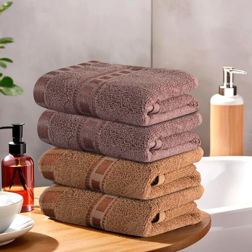 Image of Urbane Home Pack of 4 Cotton Hand /Face Towels for Men & Women | Easily Washable | Workout Gym Napkins for Men | Pocket Towel - Golden & Brown