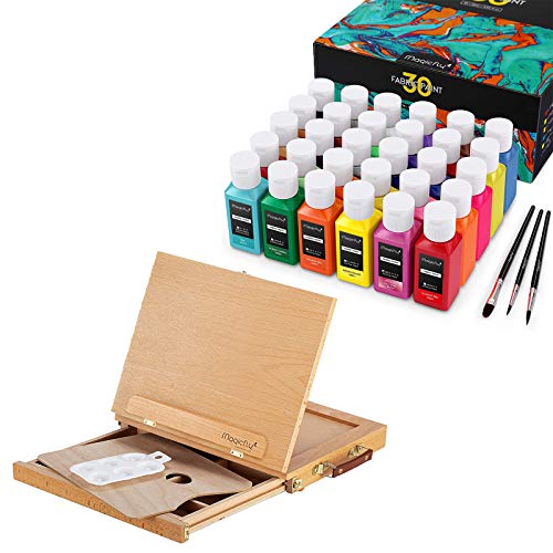 Magicfly Wood Table Top Easel for Painting + Permanent Soft Fabric Paint Set