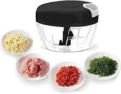 Processador Manual de Alimentos, 500ml, Lâminas Triplas em Aço Inox - Picar, Cortar, Triturar e Misturar Cebola, Ervas, Frutas, Verduras
