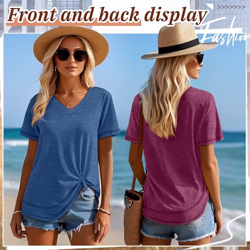 Riyiper 3 Pack Women's V Neck T Shirts Flowy Loose Fit Top Casual Summer Curved Hem Tee2