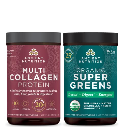 Ancient Nutrition Multi Collagen Protein Powder, Unflavored, 24 Servings + Supergreens Powder, Greens Flavor, 25 Servings - image 1