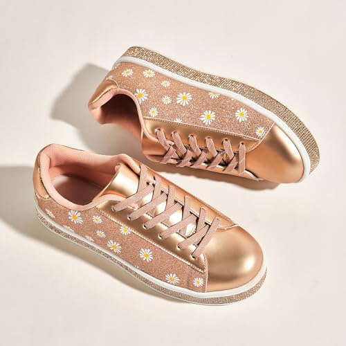 Image of UUBARIS Women's Glitter Tennis Sneakers Neon Dressy Sparkly Sneakers Rhinestone Bling Wedding Bridal Shoes Shiny Sequin Shoes