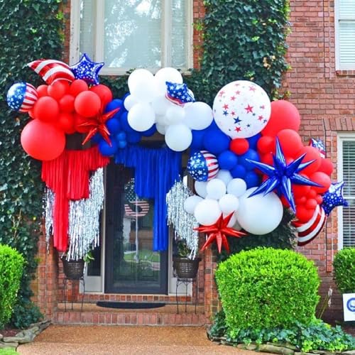 Image of YMSZ Red and Blue Balloon Garland Arch Kit, 134pcs Royal Blue and Red Latex Balloons for Birthday, Graduation, Independence Day Decorations