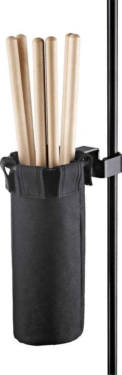 K&M 16450 Drum Stick-Halter - Schwarz Stahl, Nylon - stabiler Köcher zum Festklemmen - für mehrere Trommelstöcke