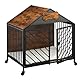 Relaxdays Hundekäfig für Zuhause, Industrial, HBT 73x70x53 cm, Hundemöbel mit Rollen, Zwinger, MDF, Stahl, braun/schwarz