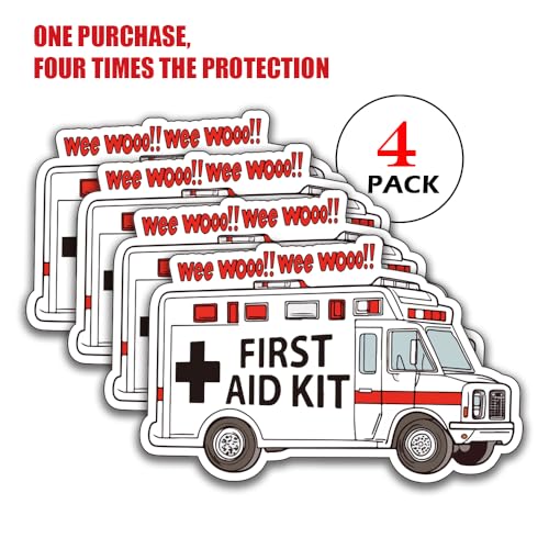 Image of Cute Design First Aid Decals (4-Pack), 4 Inches - Strong Adhesive, Durable, Waterproof - Addition to First Aid Boxes, Emergency Kits, Medical Supplies
