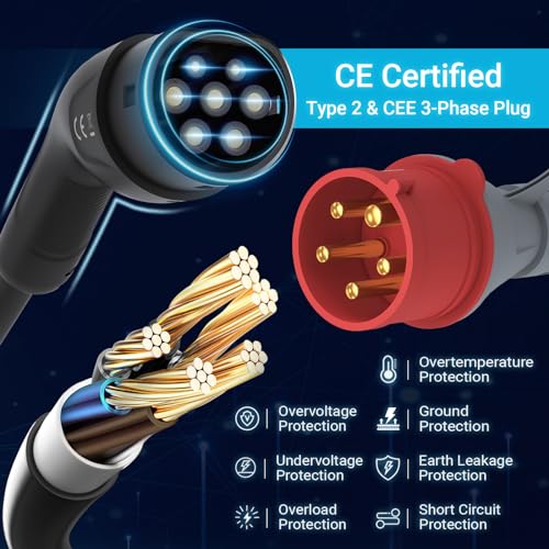 Tera Home Electric Vehicle EV Charger Level 2 UL Listed Cable with Cable Holder, Pure Copper Charging Cable, Support Vehicle's Scheduled Charging EVSE up to 32A 240V, Indoor Outdoor Model E2