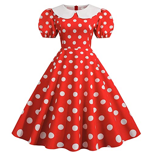 ‎Rotes Kleid Mit Weißen Punkten,Rockabilly Kleider Damen 50er 60er Jahre Kurzarm Polka Dots Coctailkleid Vintage Swing Fashion Kleider Hochzeit...