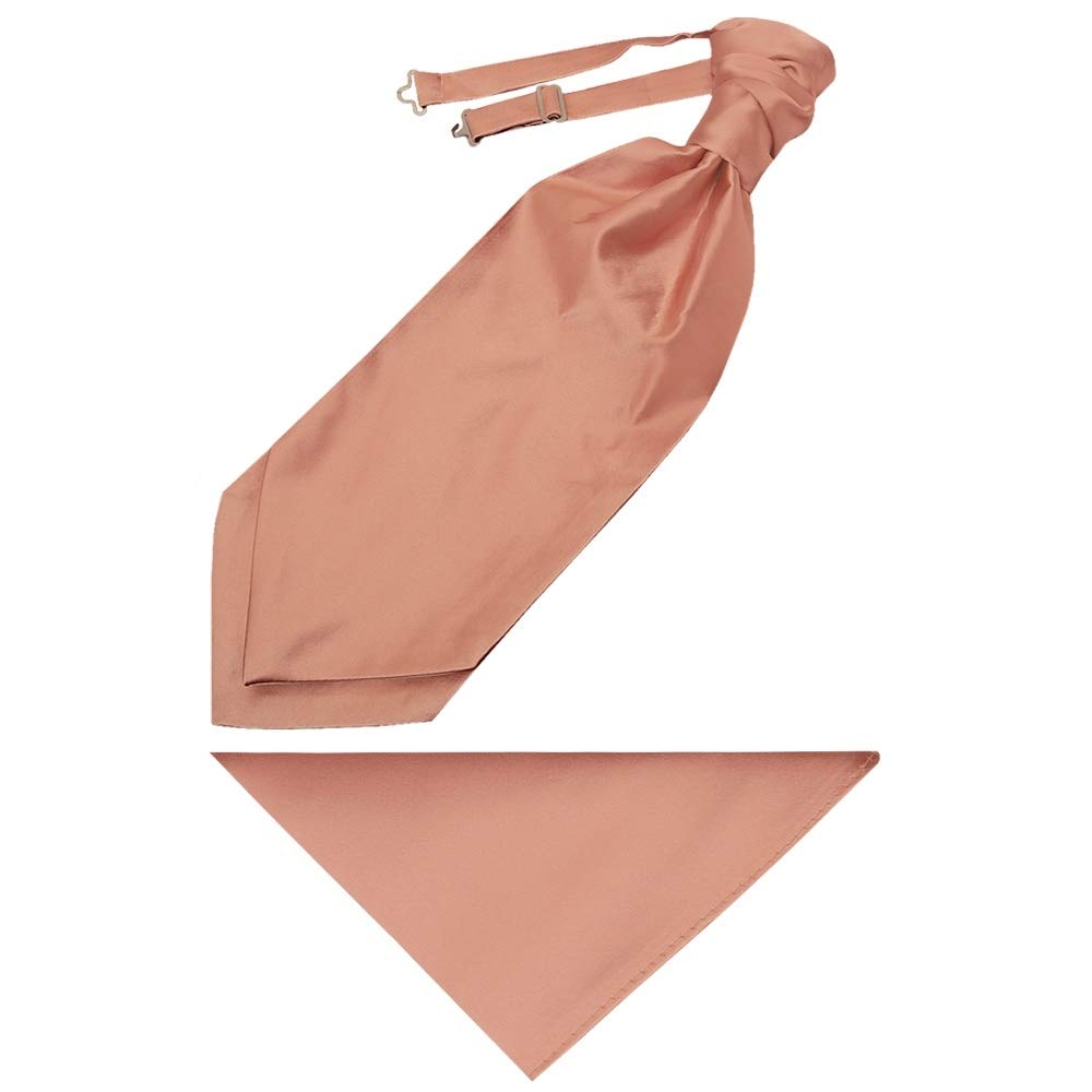 Ties R Us Men's Pink & Rose Gold Plain Rose Quartz Satin Cravat Tie And Pocket Square Set