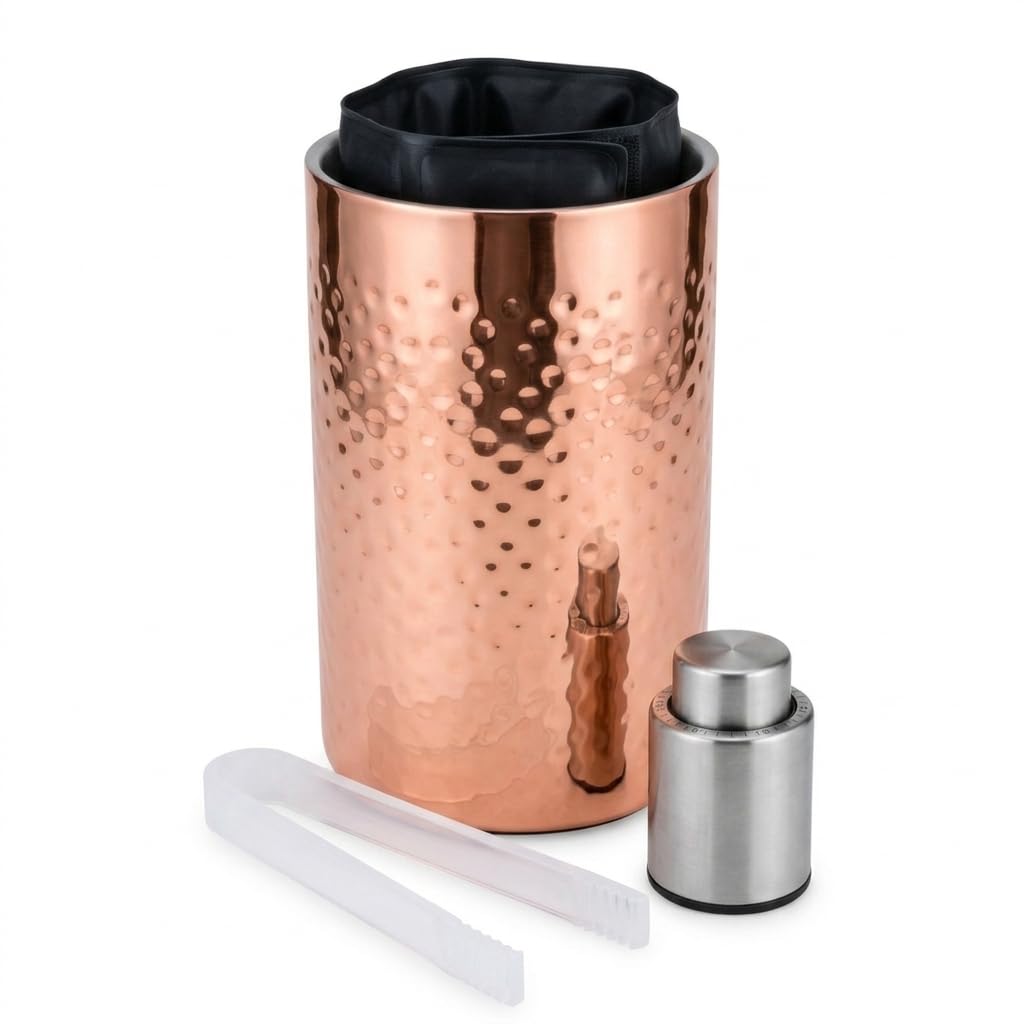 Seau à glaçons en acier inoxydable doré rose avec bouteille de vin à double paroi, housse de refroidissement en gel pour congélateur, pinces et bouchon à vide Set d'accessoires cadeau