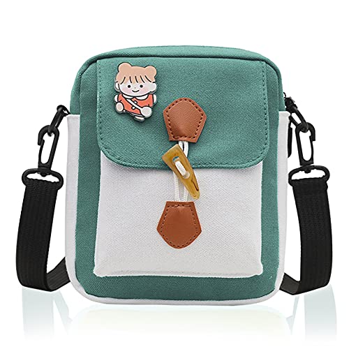 TIE-DailyNec Mini Canvas Tasche One Shoulder Messenger Umhängetasche Geldbörse Nette Schultertasche für Jungen und Mädchen (Grün) Cover