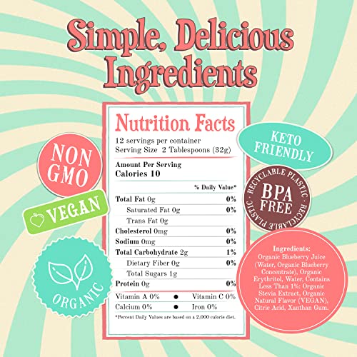 Image of Wabry Blueberry Syrup No Added Sugar - 13.8oz (390g), Natural Fruit Flavor Organic Snow Cone Syrup Sweetened with Stevia & Erythritol for Shaved Ice, Waffles, Ice Cream, Tea, Non-GMO, Dye-Free & Vegan
