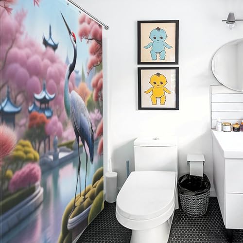 Rideau de douche Crane 140x183cm en polyester imperméable lavable avec 12 crochets