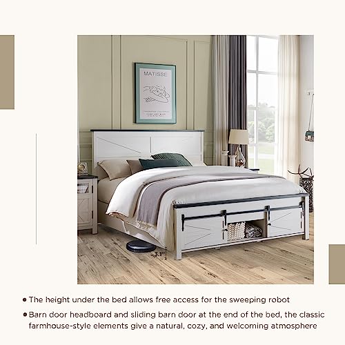 Jxqtlingmu LM023-80 Farmhouse Wood Bed Frame Queen Size With Sliding Barn Door Storage Cabinets And Headboard, Solid Wood Slats Support, Noiseless, No Box Spring Needed, Antique White thumb #5