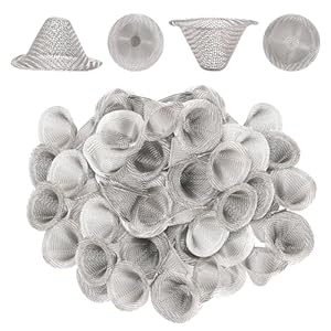 100 Pieces Pipe Filters, 1/2 Inch Stainless Steel Bowl Pipe Screens Filters Conical Design Metal Filters 0.5 Inch Mini Metal Clean Screen Reusable Filters Self-Adjustable Size Filter