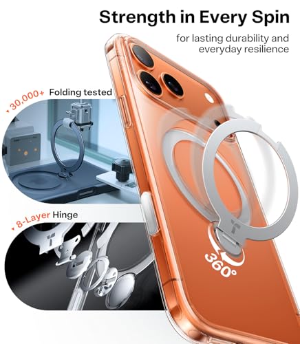 Image of TORRAS Luxury 360 Click-Lock Rotating Stand Case for iPhone 17 Pro | Mil-Grade Protection Cover | Fit for MagSafe | Camera Control | Premium Imported | Flagship Ostand Q3 Spin 6.3'' Clear