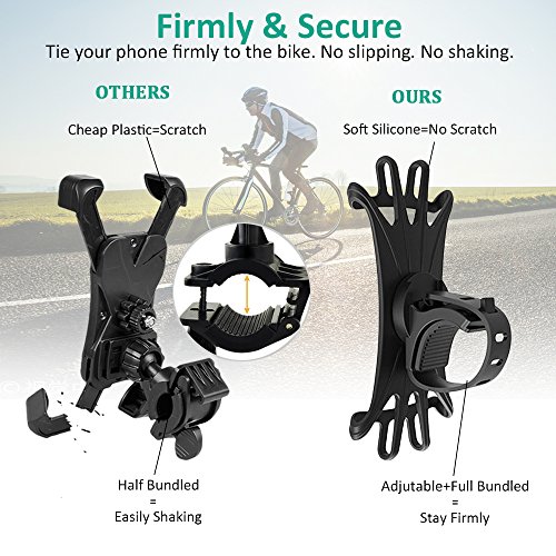 Bovon Bike Phone Mount, 360°Rotation Silicone Bicycle Phone Holder, Universal Motorcycle Handlebar Mount Compatible with iPhone Se/11 Pro Max/XR/XS Max/8/7/ 6/6s Plus, Galaxy S20/S9, 4.0"-6.5" Phones