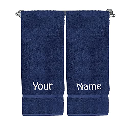 Luxury Hotel & Spa Collection, Personalized Towel, 100% Turkish Cotton 750+ GSM, Personalized Gift, Bathroom Dobby Border Bath Towel 27" X 54" (Navy, Monogrammed Bath Towel - Set of 2)