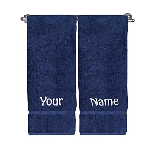 Luxury Hotel & Spa Collection, Personalized Towel, 100% Turkish Cotton 750+ GSM, Personalized Gift, Bathroom Dobby Border Bath Towel 27" X 54" (Navy, Monogrammed Bath Towel - Set of 2)