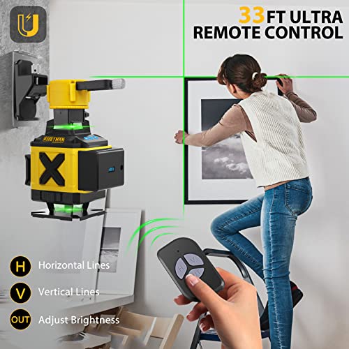 Alloyman 16 Line Laser Level, Self Leveling 4X360° Green Laser Level With 2Pcs Rechargeable Lithium Batteries/Wall Mount/Remote Control For Indoor And Outdoor Building Renovation Work #TOP2