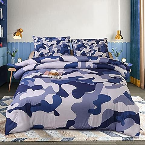 Btargot Camouflage Comforter Sets, Illustration with Abstract Soft Colors Pattern Camouflage Design, Decorative 1 Piece Comforter with 2 Pillow Shams, Twin Size, Blue Cover