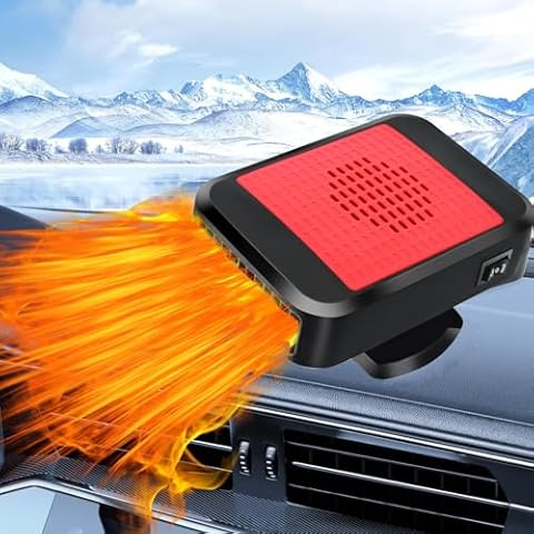 Car Heater,12V 200W Portable Car Heater Defroster Fans, 2 in 1 Heating & Cooling Fast Heating Defrost Defogger with Plug in Cigarette Lighter, Window Defroster for Car, SUV, Jeeps, Trucks (Red) Cover