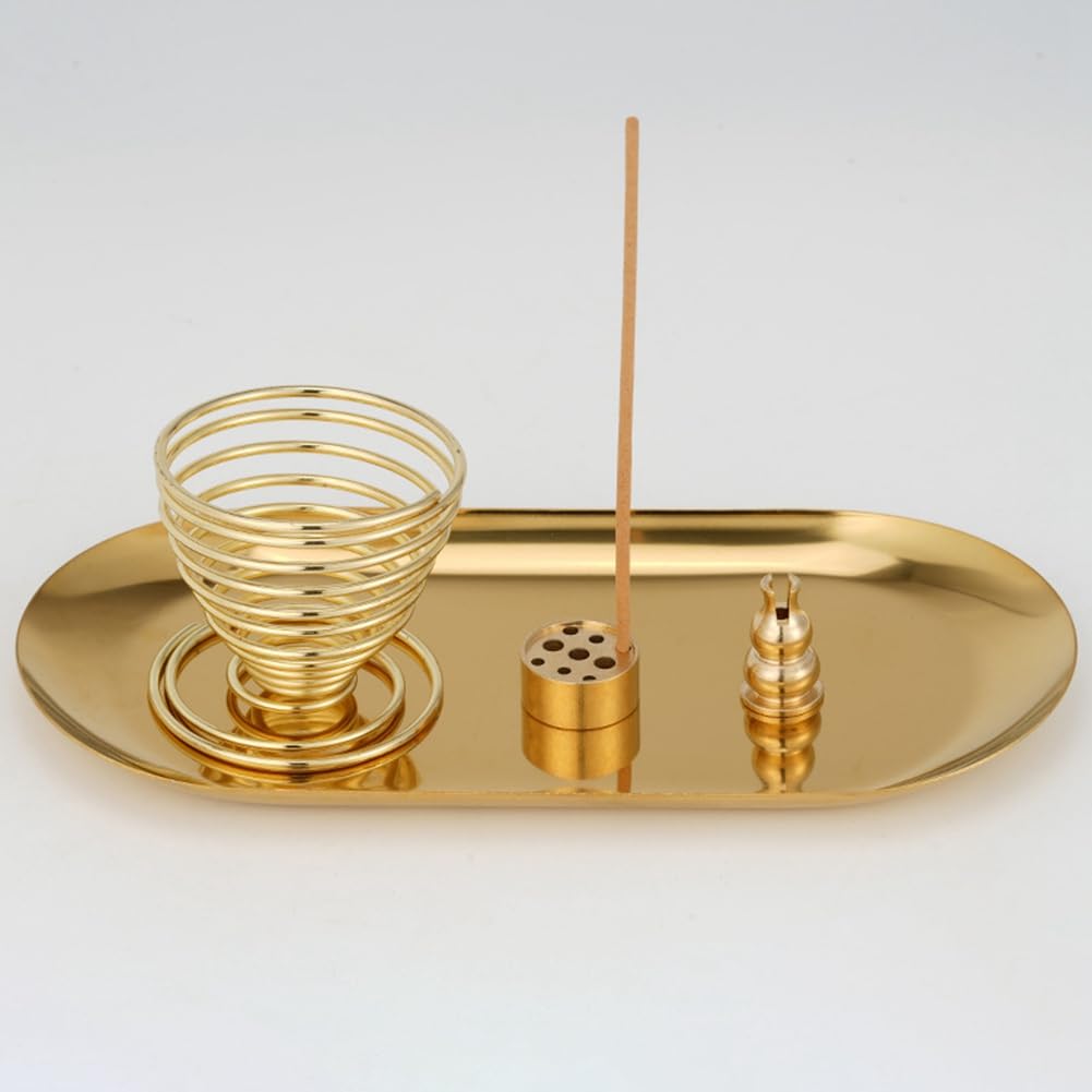 qingmeng Incense Holder - Supporto per bastoncini di incenso, 4 in 1, in ottone, 9 fori, per bastoncini di incenso, per la meditazione