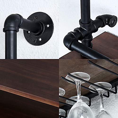 Industrial Pipe Shelf Wine Rack Wall Mounted With 5 Stem Glass Holder,3-Tiers Rustic Floating Bar Shelves Wine Shelf,24In Real Wood Shelves Wall Shelf Unit,Steam Punk Pipe Shelving Wine Glass Rack #TOP4