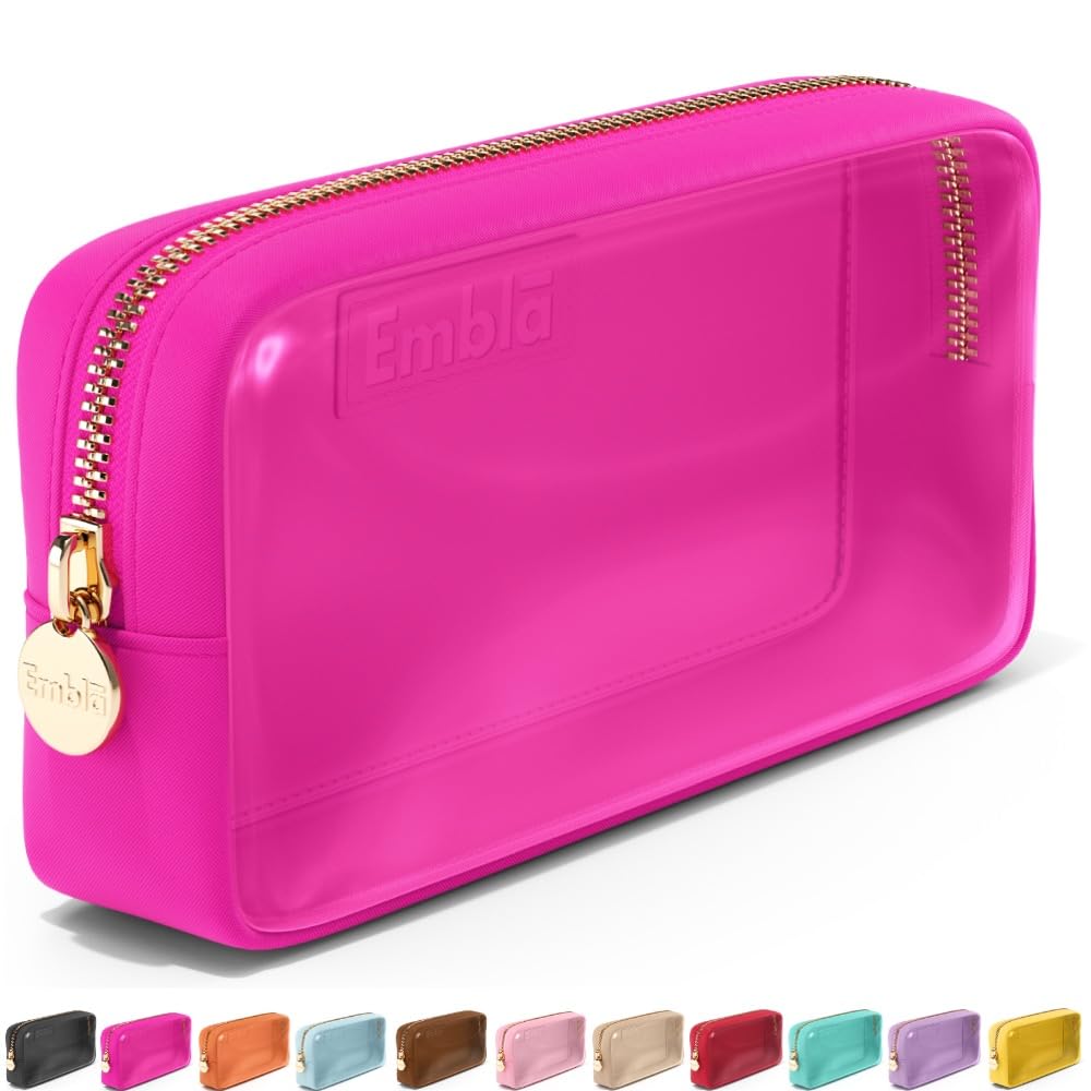 Embla Clear Cosmetic Bag Makeup Case, Clear Zipper Make Up Pouch and Toiletry Travel Tote, Cute Skincare Pouches for Women Girls, Preppy Purse