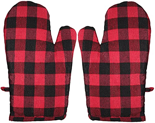 Glun Pair Of Extra Padded Unique Check Pattern Oven Gloves Heat Resistant, Protection Of Hands From Hot Utensils, Grill, Barbecue (Red Checkered Oven Gloves)