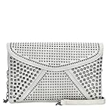 MMS Brands Womens Crossbody Bag, Studded Vegan Leather, Detachable Crossbody Chain (Bone)