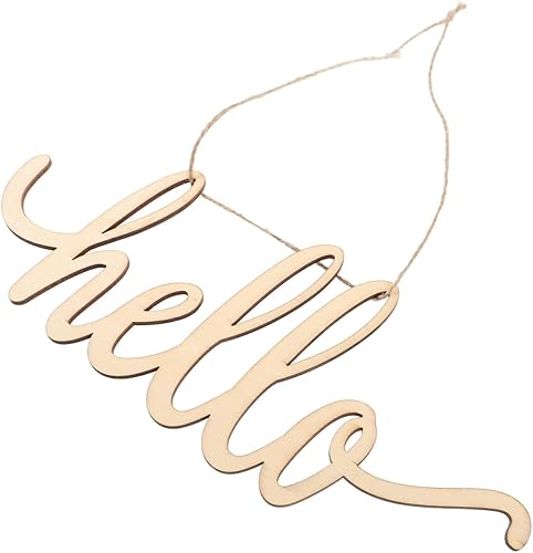 Miniatura 7 de STOBOK 2 letreros de madera con texto en inglés "Hello Letter", recorte de letrero de hola de madera sin terminar, adornos colgantes rústicos para